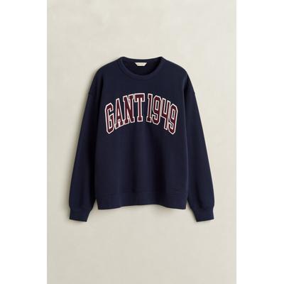 Sweatshirt GANT "GRAPHIC C-NECK", Damen, Gr. XL, blau (evening blau), Sweatware, Obermaterial: 100% Baumwolle, relaxed fit normal, Rundhals, Rippbündchen, Sweatshirts Sweatshirt, Rundhals, relaxed fit, mit Print