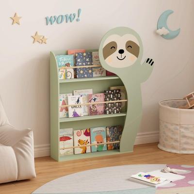 CARMORICO Sloth Kids Bookshelf - 3-Tier Front-Facing Toddler Book Display Rack with Cute Animal Design
