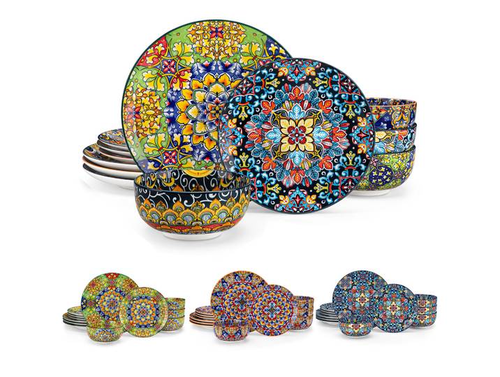 Vancasso 12/24 pièces ensembles d'assiettes en céramique service de vaisselle en porcelaine Style bohème avec 4 pièces assiette à dîner/assiette à Dessert/bol