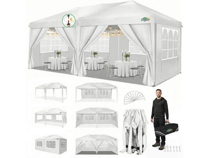 Faltpavillon 3x6m Weiß mit 6 Seitenwänden wasserdicht UV-Schutz stabil