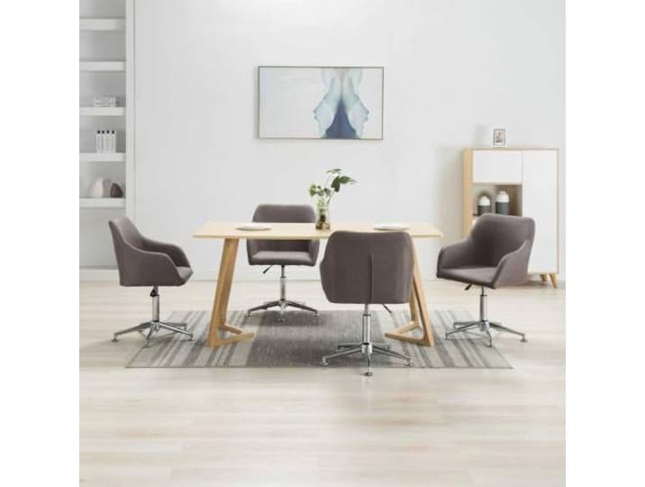 YUTAASU Drehbare Esszimmerstuehle 4er Set Taupe Stoff 360 Grad Drehbar, Gasdruckfeder Hoehenverstellbar, Holzrahmen, Stahlbeine, Wohnzimmer, Buero