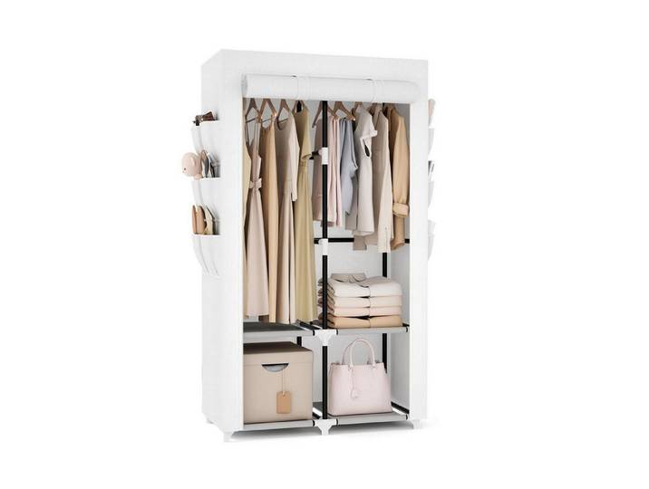 LuxusKollektion Stoffschrank Stoffschrank mit Kleiderstangen Ablagen Weiß (1-St)