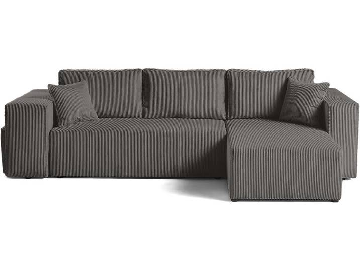 Best Mobilier Topaze - canapé d'angle réversible 4 places - convertible avec coffre\, tablette et poufs - en velours côtelé \, Gris