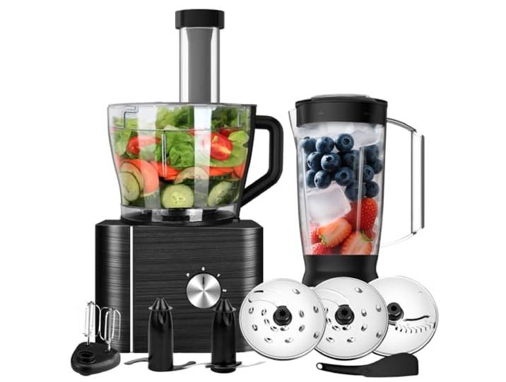 TopStrong Küchenmaschine, 1100W Food Processor, 3.2L Schüssel &1,5L Behälter, Multifunktional mit Hacken, Schneiden, Kneten, Entsaften, 3 Geschwindigkeiten & Pulsfunktion, Schwarz