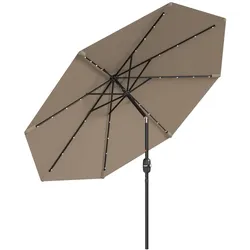 Outsunny Sonnenschirm 32 Solar-LED-Lichter Kurbelmechanismus Knickfunktion Ø265 cm Khaki
