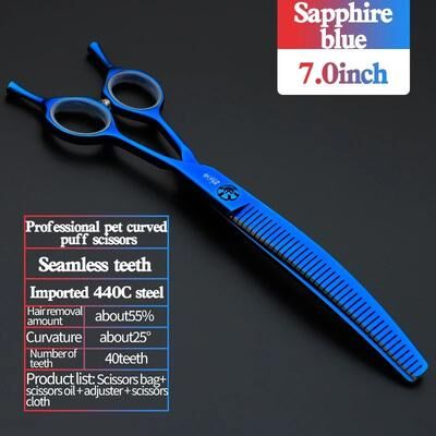 Inspired Living Precision 7 Inch JP440C Curved Dog Grooming Scissors 7.0 Blue Fluffy