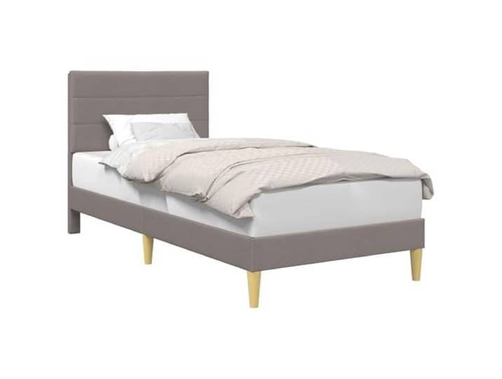 KKgypkn Moderner Bettrahmen mit Kopfteil, Stoffbezug Taupe, 100 x 200 cm, Doppelbettrahmen mit eleganten gedrehten Beinen und Stabiler Sperrholz-Konstruktion