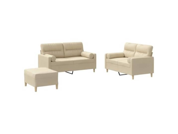 GHVBNMF 3-TLG Sofagarnitur mit Hocker Kissen 2er Couch Set Creme Gemütliches Polstermöbel Set mit atmungsaktivem Bezug und Sperrholzgestell ideal für Ihr Wohnzimmer oder die Lese-Ecke.