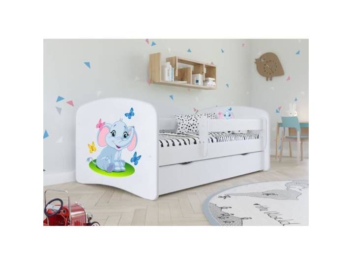 Lit bébé éléphant blanc avec tiroir - Kocot Kids - 140x70 cm - Bois - A lattes - Enfant