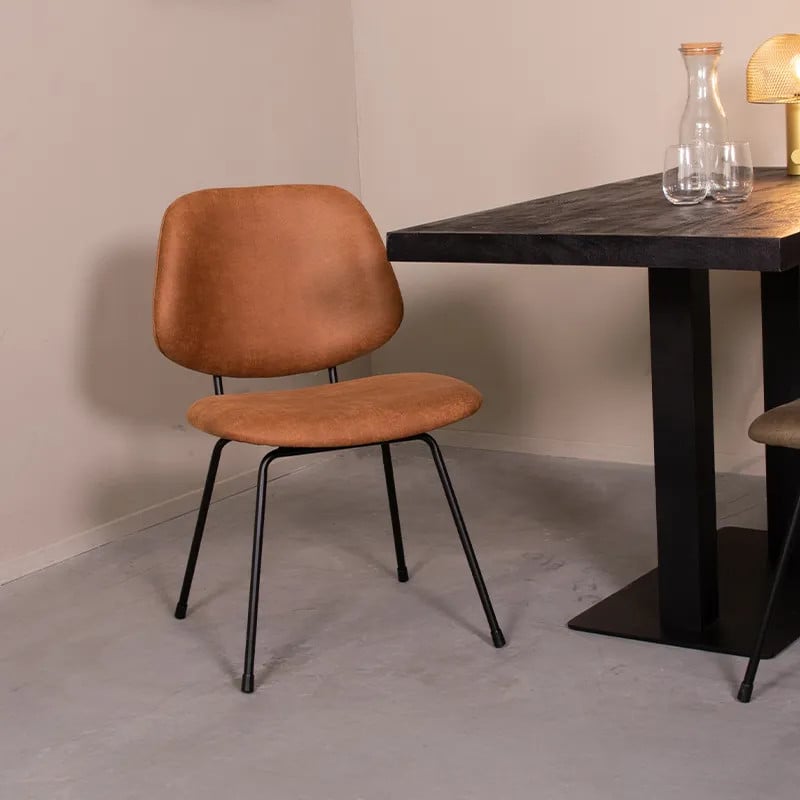 Label51 Eetkamerstoel Bello - Cognac - Kunstleder - Zwart Metalen Frame