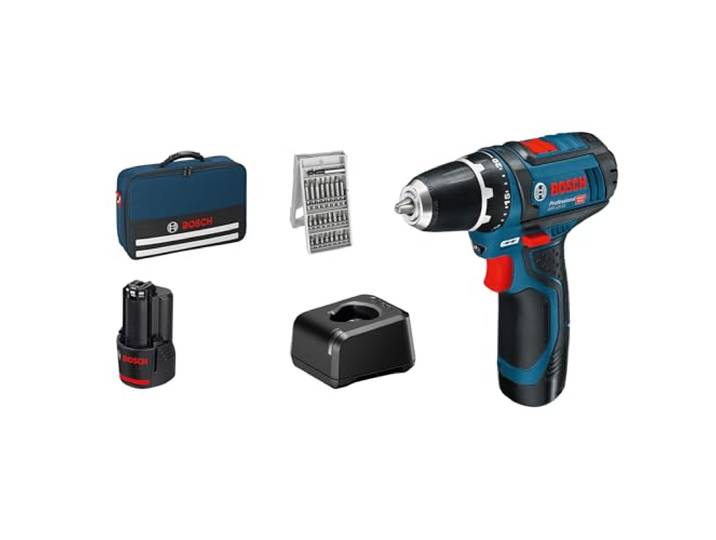 Bosch Professional 12V System perceuse-visseuse sans-fil GSR 12V-15 (avec 2 batteries 2\,0 Ah\, chargeur GAL 12V-20\, set d’embouts 25 pièces\, sacoche d’outils)