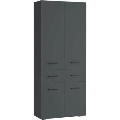 Hochschrank WELLTIME "Skara", grau (anthrazit), B:76cm H:180cm T:35cm, Holzwerkstoff, Schränke, Hochschrank, mit drei variablen Einlegeböden