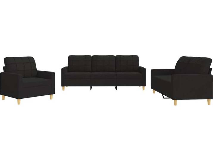 vidaXL Ensemble de canapés 3 pièces avec coussins Tissu noir