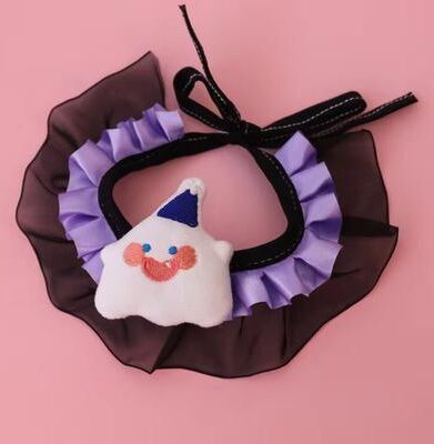 Inspire Curations Halloween Pet Collar Bandana With Pumpkin Bow, Lace Trim & Bat Wings (Adjustable Sizes) ghost s