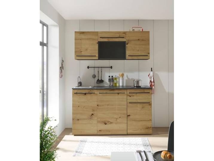 möbelando Singleküche >Jazz< in Eiche Artisan - 160x212x60 (BxHxT)