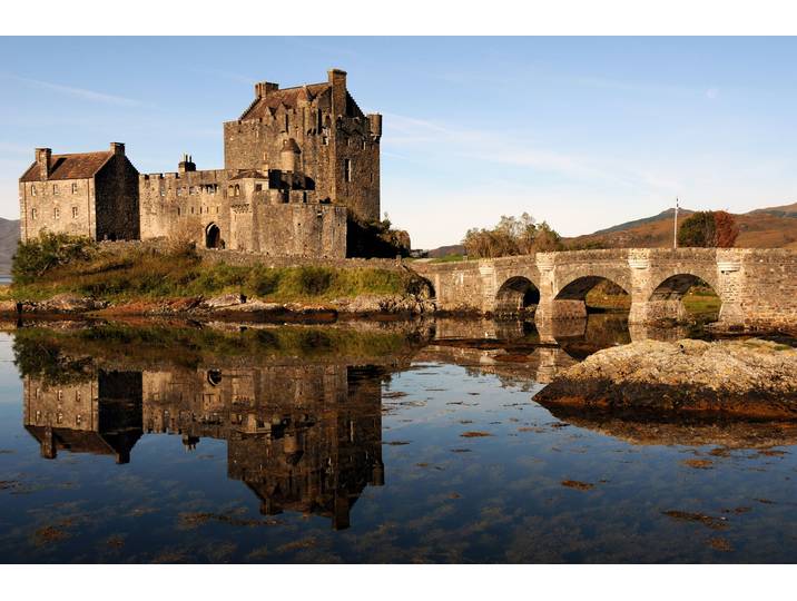 Fototapete PAPERMOON EILEAN DONAN SCHLOSS-SCHOTTLAND HIGHLANDS BURG MAUER , bunt, B:4m L:2,6m, Vlies, Tapeten, Fototapete