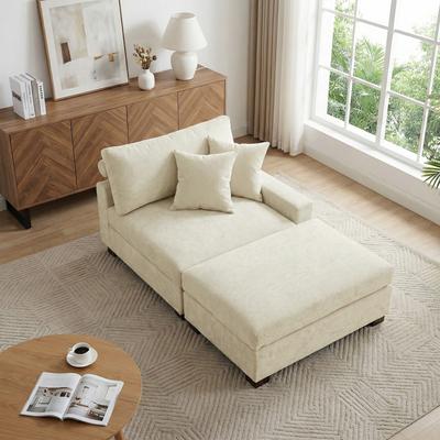Lumibee Modern Chenille Chaise Lounge Set with Ottoman