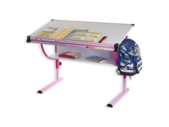IDIMEX Kinderschreibtisch Schülerschreibtisch Carina in rosa pink, Schreibtisch höhenverstellbar und neigungsverstellbar