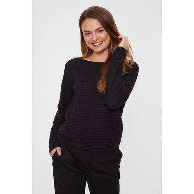 Strickpullover FREEQUENT "FQDODO-PU-DOTTIE", Damen, Gr. M, schwarz, Strick, Obermaterial: 100% Baumwolle, unifarben, bequem hüftbedeckend, Rundhals, Bündchen, Pullover Strickpullover, mit Strick-Knoten-Details