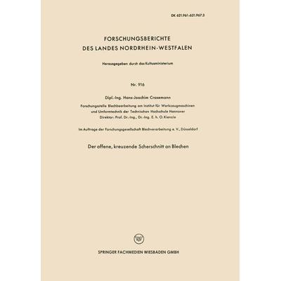 Der offene, kreuzende Scherschnitt an Blechen, Taschenbuch von Hans-Joachim Crasemann, VS Verlag für Sozialwissenschaften, 978-3-663-03390-5