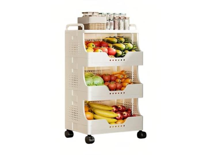 Rv2sGf3kH Küchenwagen Rollbarer Küchen-Aufbewahrungswagen, mehrstöckiger Gemüse- und Obstkorb, Organizer-Regal(Klein)