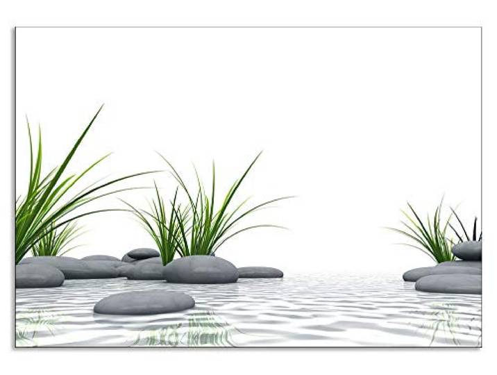 ARTland Spritzschutz Küchenrückwand aus Alu für Küche Herd Spüle 80x55 cm (BxH) mit Motiv Natur Zen Wellness Spa Yoga Asien Gräser Stein Weiß T6CD