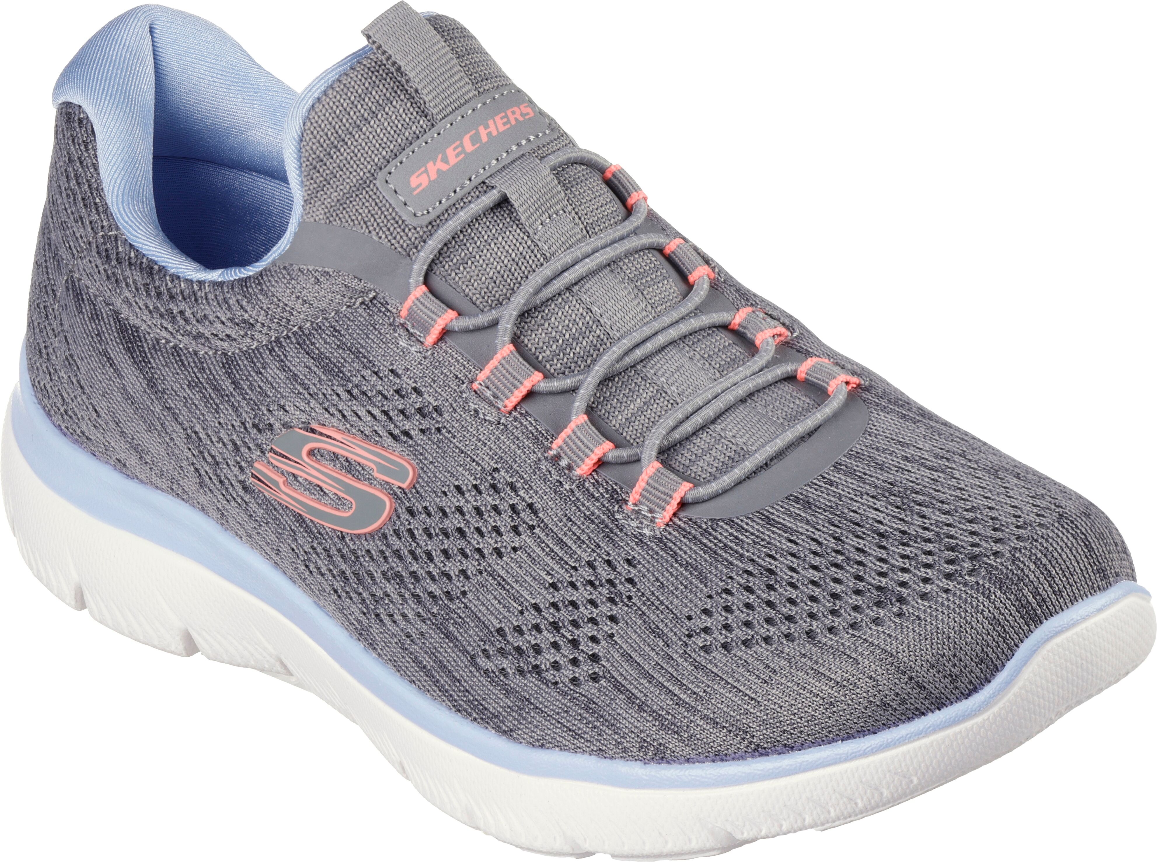 Slip-On Sneaker SKECHERS "SUMMITS-FUN FLARE", Damen, Gr. 40, grau (grau, rosa), Synthetik, Textil, meliert, Schuhe Slip-On Sneaker, Trainingsschuh in veganer Verarbeitung grau, rosa 40