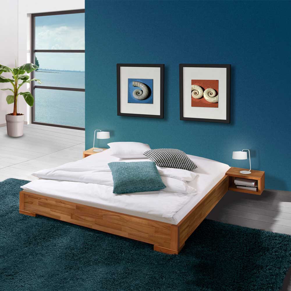 Pharao24.de Bett aus Kernbuche Massivholz Nachttisch