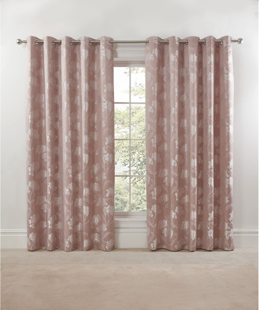 Mercer41 Blossom Eyelet Room Darkening Curtains Blush Pink 228 W x 228 D cm