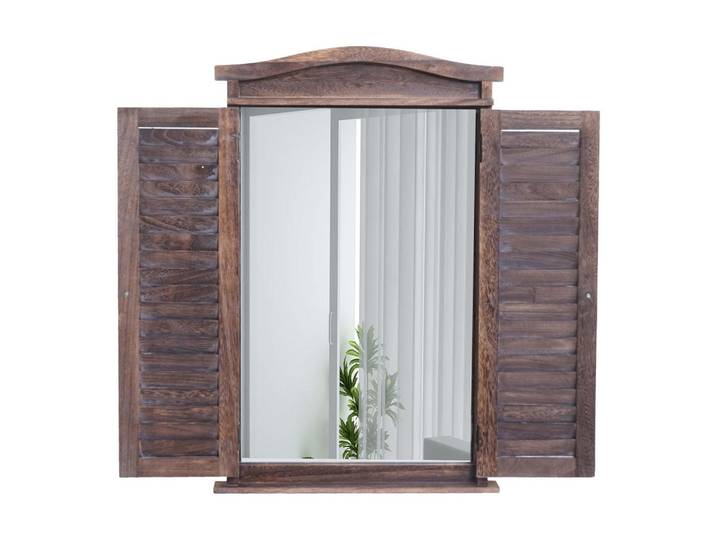 MCW Wandspiegel MIT Fensterläden Dunkelbraun, Holz, 46x71x5 cm, Spiegel, Wandspiegel