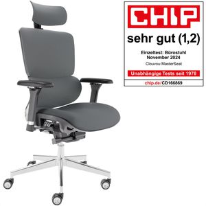 CLOUVOU Bürostuhl MasterSeat, anthrazit, Stoff / Netz, mit Kopfstütze, bis 150 kg