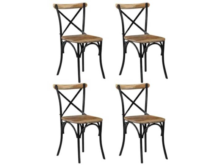 KTHLBRH 4 Pack Esszimmerstuhl Set Aus Mangoholz Schwarz Mit Stahlrahmen Massivholz, handgefertigt, offene Rückenlehne, Retro-Stil, belastbar bis 110 kg
