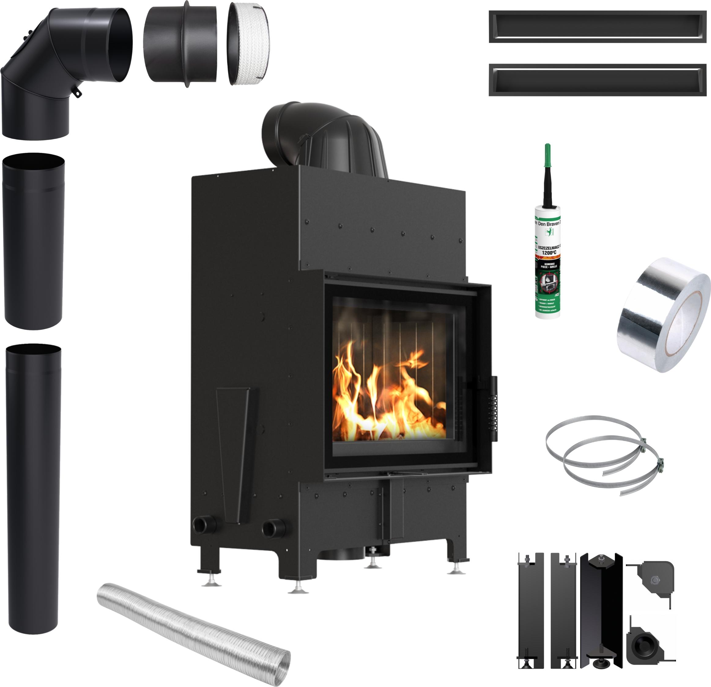 Luftkamin KRATKI FLOKI 8kW Ø160 schwarz mit Schließung Montageset