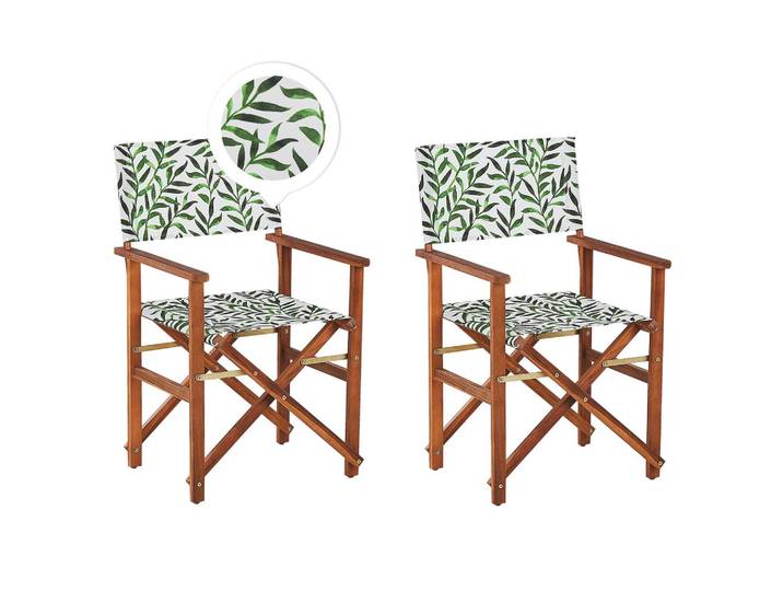 GARTENSTUHL 2er-Set Akazienholz dunkelbraun Auflagen grau/grün Blattmuster Cine