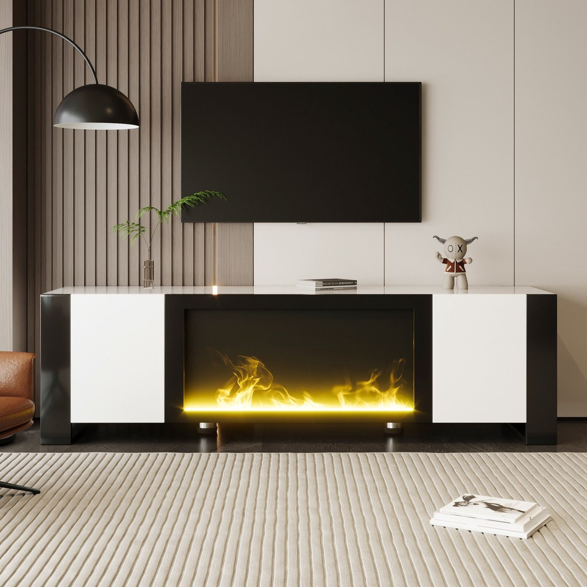 Sweiko TV-meubel met vlameffect in hoogglans wit en zwart