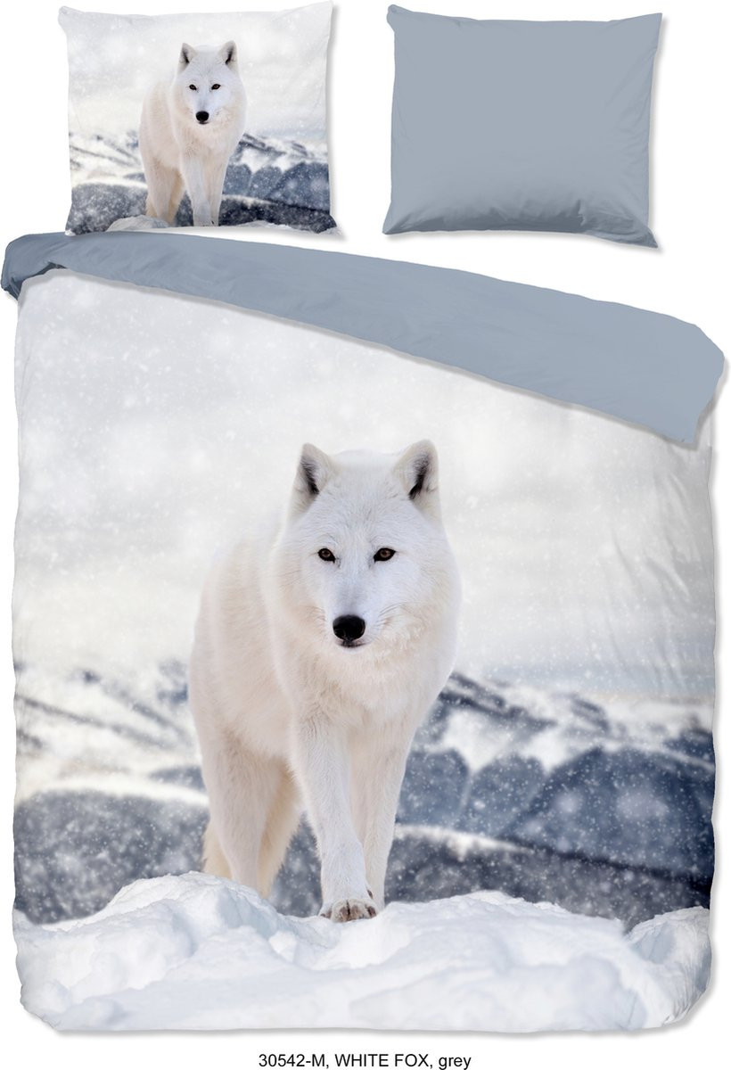 Pure Dekbedovertrek Witte Vos met Winterlandschap - Grijs - Microfiber - 200 x 220 cm