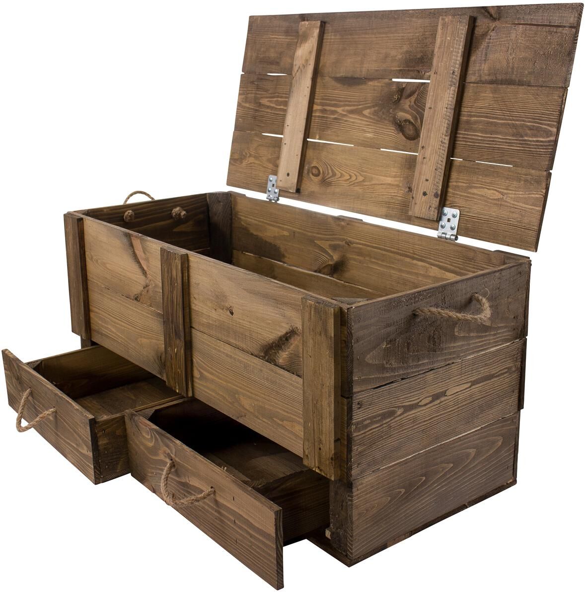 Holzkiste HOLZ ZOLLHAUS "Vintage Dunkelbraun, 85 x 42 cm", braun, B:85cm H:42cm T:43cm, Aufbewahrungsboxen, Holzkiste, Herkunftsland Ukraine, Holzart Kiefer braun B/H/T: 85cm x 42cm x 43cm