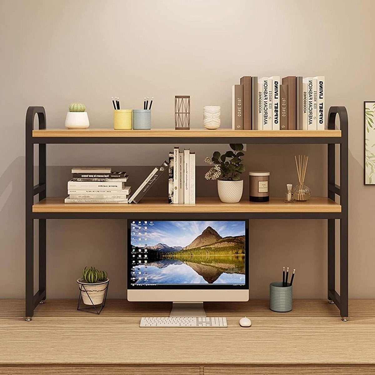 Bruine Bureau Boekenkast met Stabiel Metalen Frame voor je Werkplek - 95 cm