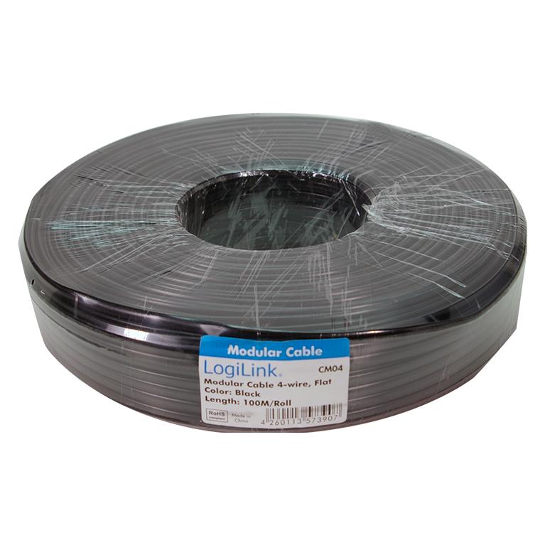 LogiLink Telefonkabel, 100 m, 4-adrig, flach, schwarz (CM04)