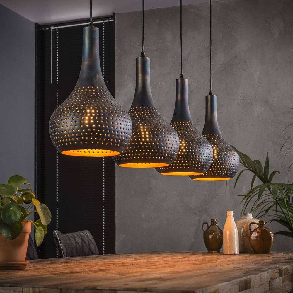 Lyora Punch hanglamp voor eettafel - zwart bruin - 4x E27