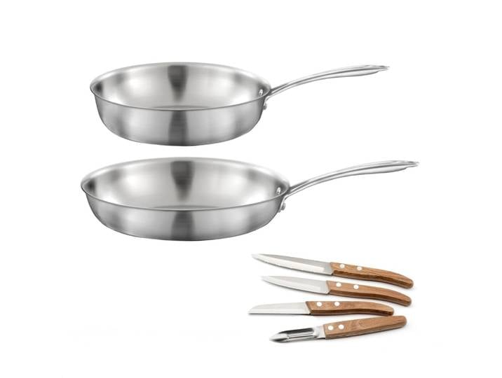 Lot de 1 poêle inox 28 cm, 1 sauteuse inox 24 cm, 1 coffret 4 couteau