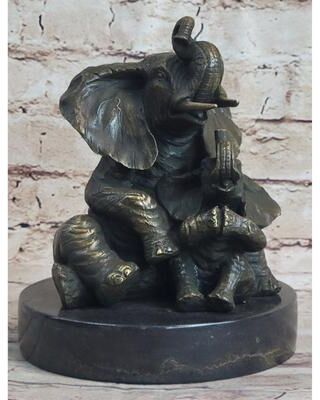 Bronzhaus Bronze Sculpture Laughing Mother Elephant With Baby Calf Bronze Figurine Statue Decor