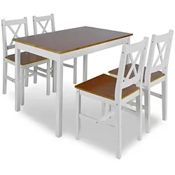 Helloshop26 - Essgruppe 108 cm Wohnzimmerstil Kiefernholz + 4 Stühle weiß und braun