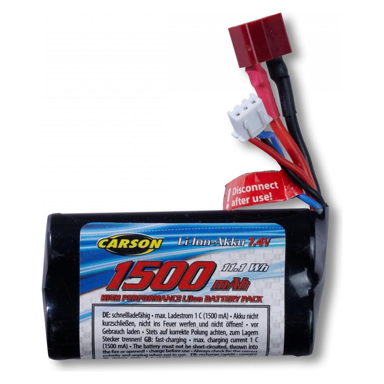 Carson 7,4V/1500mAh Akku Li-Ion T-Plug XS-Line (1500 mAh, 7.40 V) (500608271)