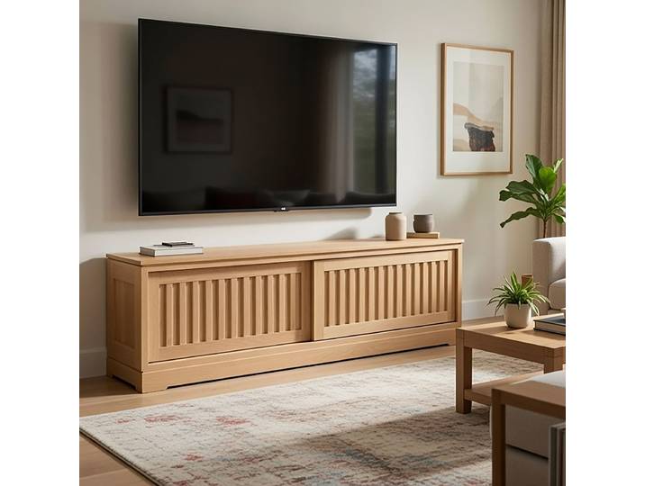 Meuble TV cannelé Pin massif brossé Beige/Marron/Pin foncé 166cm