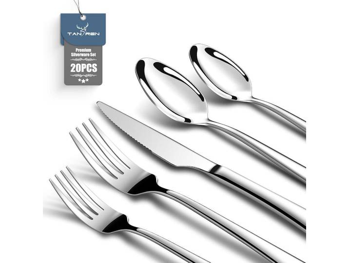 Besteckset 20-teilig für 4 Personen Edelstahl Silber, Silberfarben, Metall, Besteck, Besteck-Sets