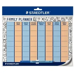 STAEDTLER Familienplaner Lumocolor, DIN A4, inclusive Stift + Klemme, selbstklebend, korrigierbarer, trocken und nass abwischbar