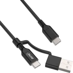 InLine 2-in-1 USB-C Kabel + USB-A Adapter, USB 2.0, 100W, TPE, schwarz, 1m