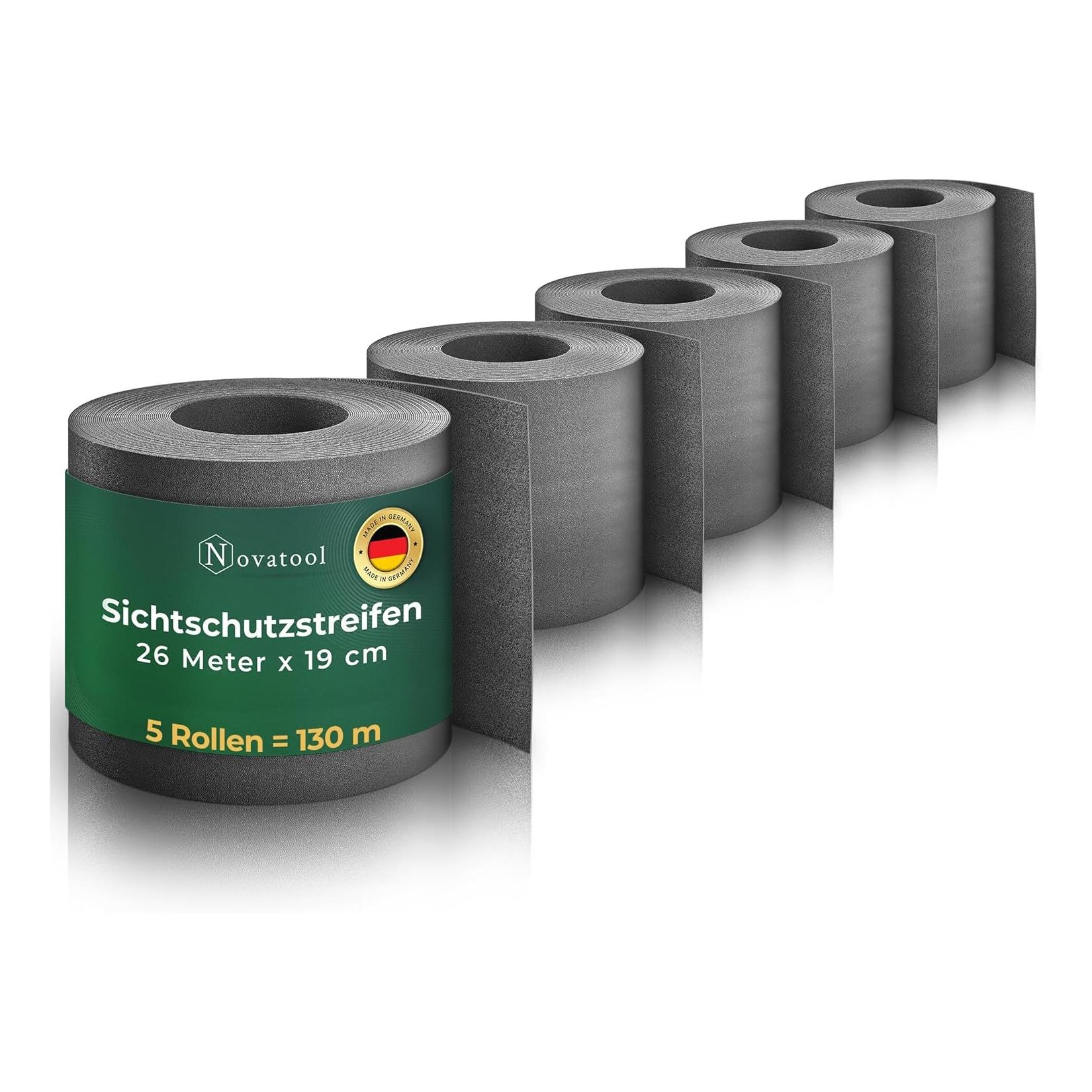 Novatool Premium PP 130m Rollen Nachhaltige Sichtschutzstreifen für Doppelstabmattenzaun Anthrazit für 50 Reihen Stabmattenzaun Sichtschutzstreifen extra stabil UV-Beständigkeit Sichtschutz Garten