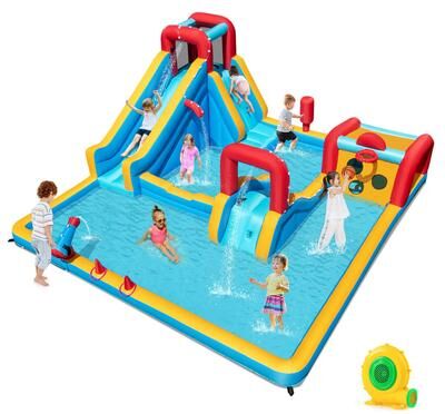 9-in-1 Giant Water Bounce House w/Climbing Wall & 2 Splash Pools